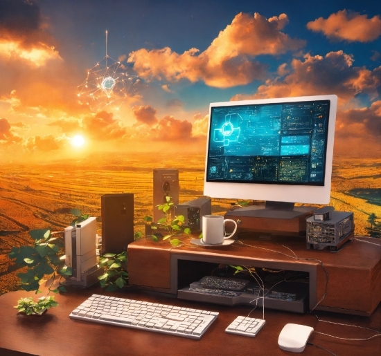 Cloud, Computer, Sky, Table, Personal Computer, Furniture