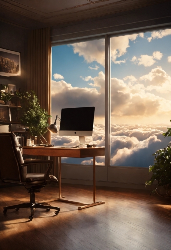 Cloud, Sky, Furniture, Table, Plant, Desk