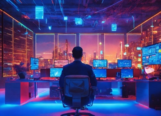 Computer, Blue, Purple, Architecture, Chair, Entertainment