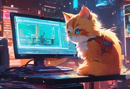Computer, Cat, Personal Computer, Computer Monitor, Peripheral, Output Device
