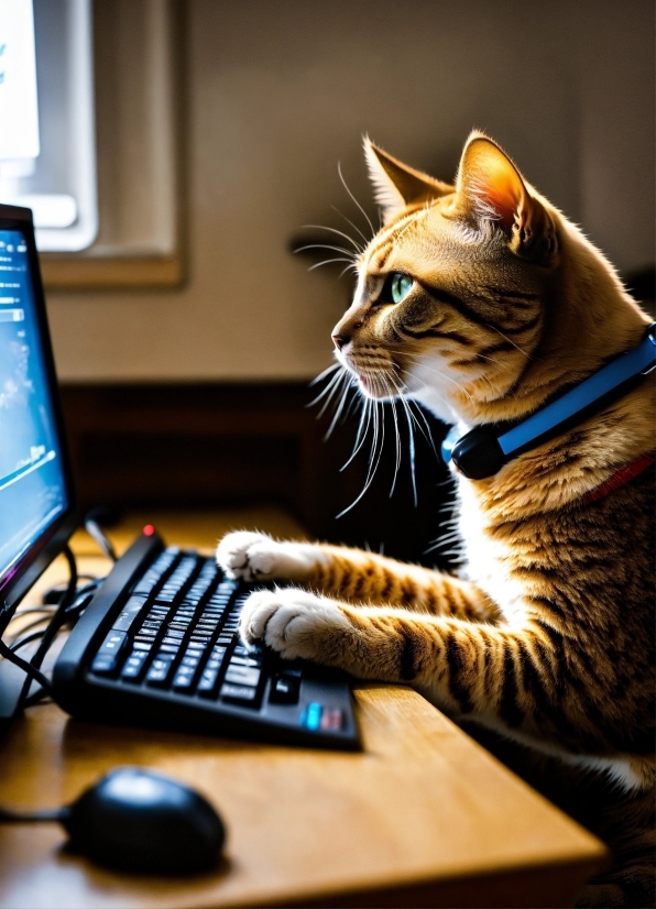 Computer, Cat, Personal Computer, Table, Computer Keyboard, Peripheral