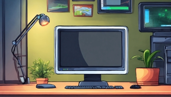 Computer, Computer Monitor, Plant, Output Device, Green, Television