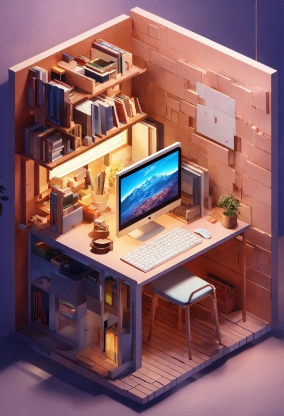 Computer Desk, Table, Building, Shelving, Desk, Computer