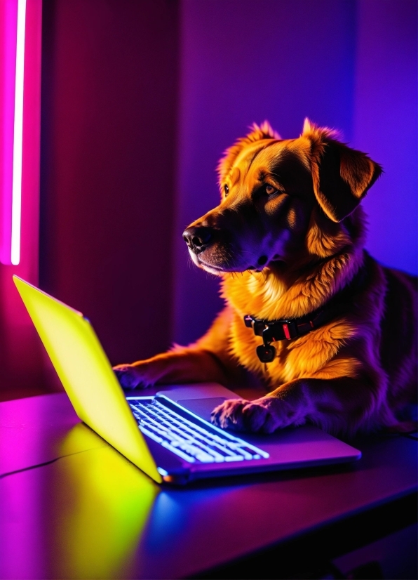 Computer, Dog, Personal Computer, Laptop, Purple, Netbook