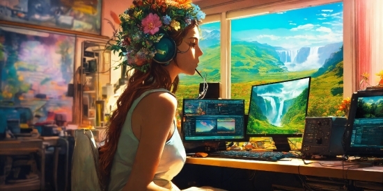 Computer, Flower, Personal Computer, Computer Keyboard, Desk, Plant