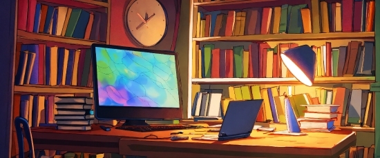 Computer, Furniture, Personal Computer, Bookcase, Light, Output Device