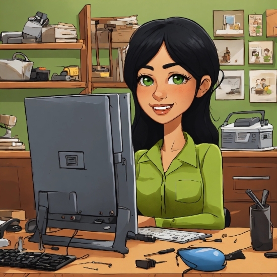 Computer, Furniture, Smile, Personal Computer, Output Device, Cartoon