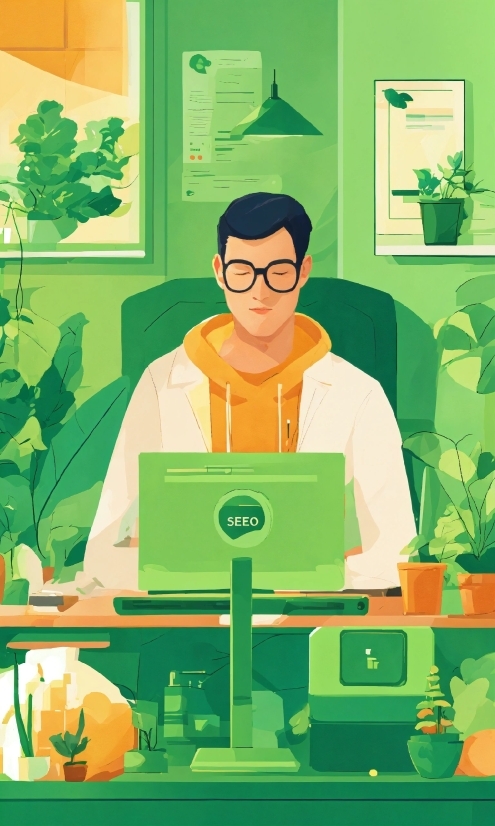 Computer, Green, Personal Computer, Laptop, Plant, Yellow