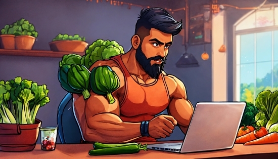 Computer, Laptop, Personal Computer, Plant, Muscle, Table