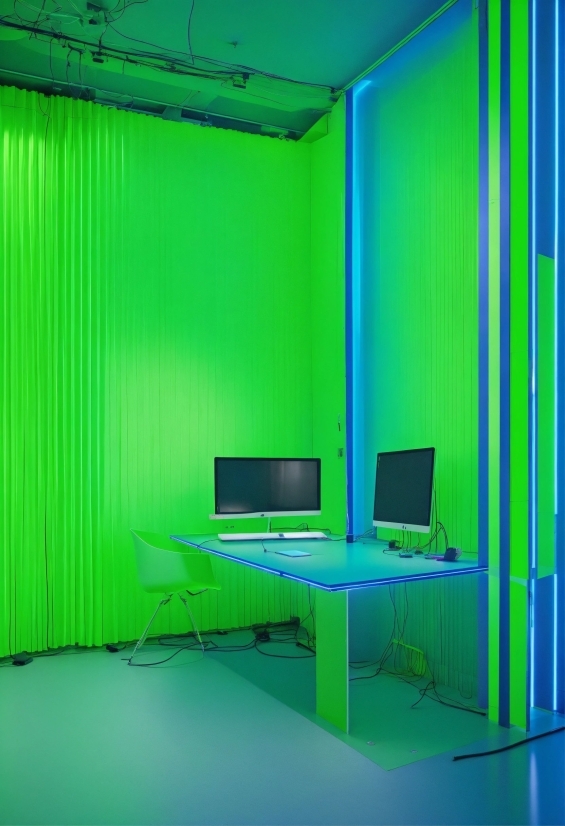 Computer, Personal Computer, Green, Azure, Purple, Interior Design