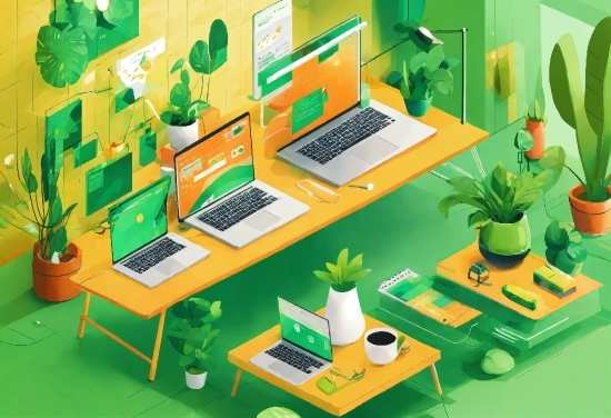 Computer, Personal Computer, Green, Plant, Laptop, Table