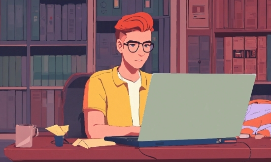 Computer, Personal Computer, Laptop, Cartoon, Eyewear, Illustration