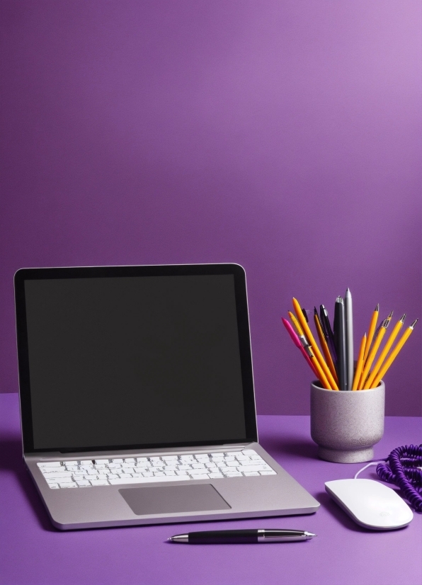 Computer, Personal Computer, Laptop, Output Device, Table, Purple