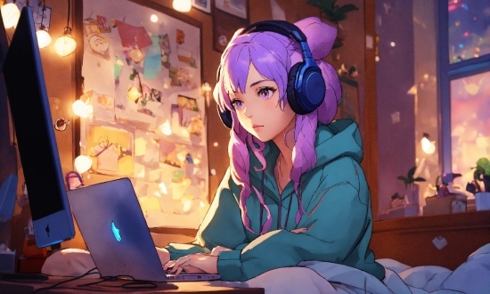Computer, Personal Computer, Laptop, Purple, Lighting, Cartoon