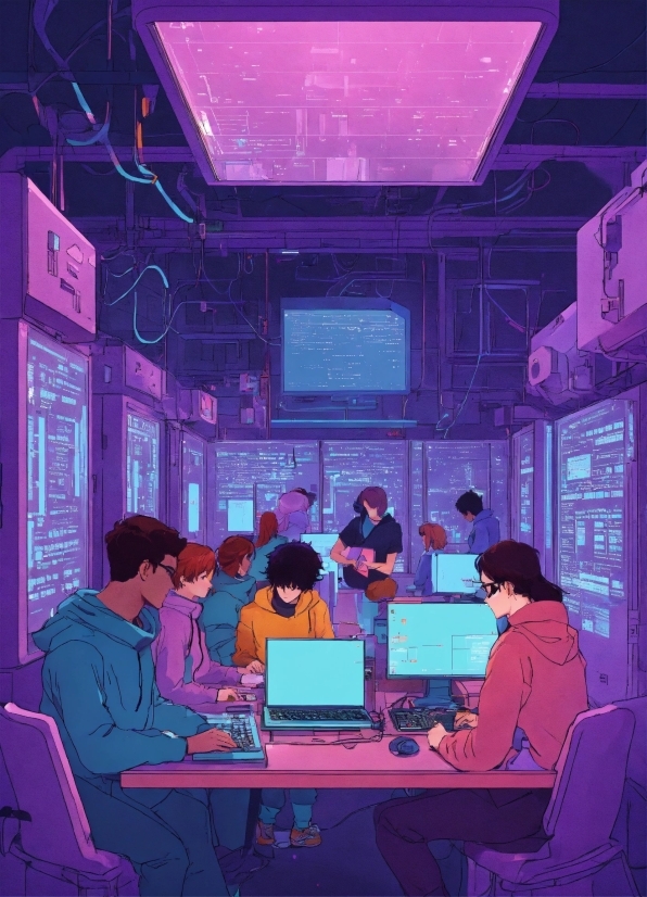 Computer, Personal Computer, Laptop, Table, Purple, Human Body