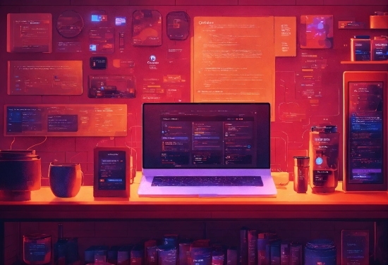 Computer, Personal Computer, Light, Interior Design, Orange, Peripheral
