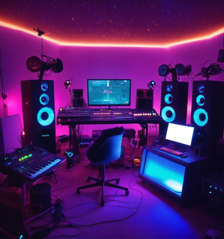 Computer, Personal Computer, Musical Instrument, Light, Purple, Lighting