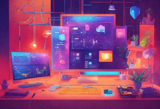 Computer, Personal Computer, Plant, Table, Peripheral, Entertainment