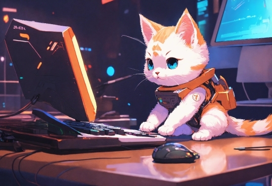Computer, Personal Computer, Table, Cat, Computer Keyboard, Desk