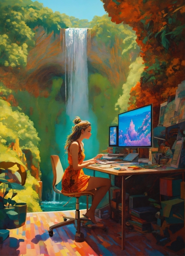 Computer, Personal Computer, Table, Computer Monitor, Natural Landscape, Tree