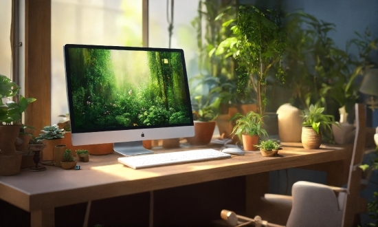Computer, Plant, Personal Computer, Property, Furniture, Table