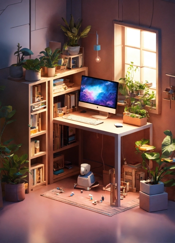 Computer, Plant, Table, Personal Computer, Computer Desk, Houseplant