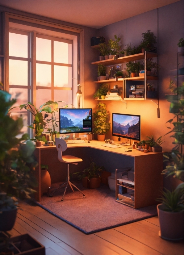Computer, Plant, Table, Personal Computer, Property, Furniture