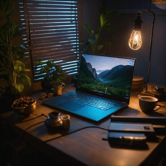 Computer, Plant, Table, Personal Computer, Property, Window