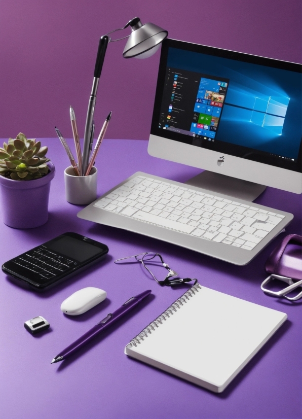 Computer, Table, Personal Computer, Desk, Purple, Product