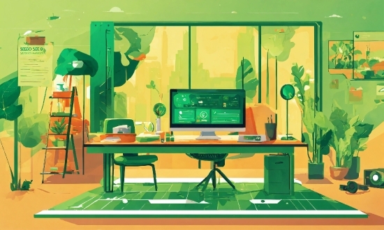 Computer, Table, Personal Computer, Furniture, Computer Monitor, Green