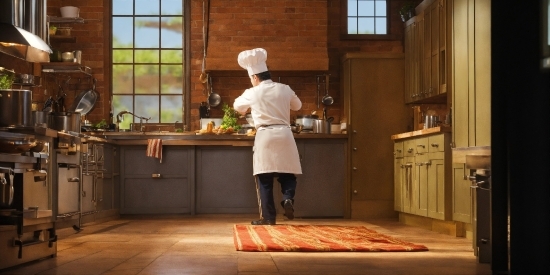 Countertop, Window, Cabinetry, Kitchen, Interior Design, Chefs Uniform