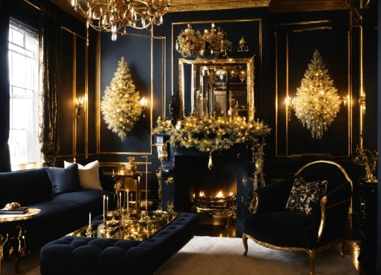Decoration, Furniture, Picture Frame, Gold, Couch, Lighting