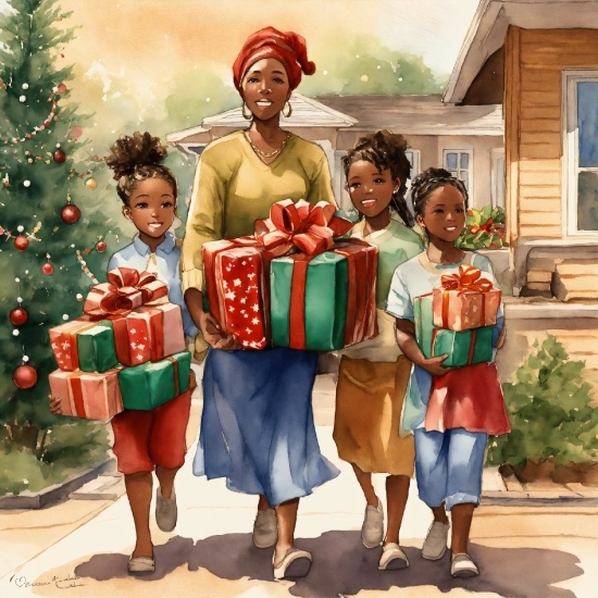 Digital Drawing, Christmas Tree, Window, Plant, Happy, Fun