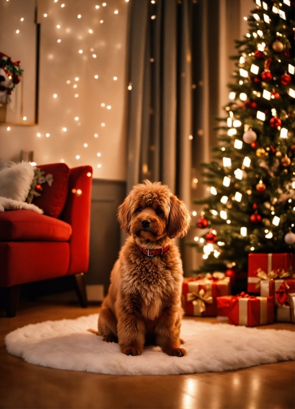 Dog, Christmas Tree, Light, Lighting, Dog Breed, Carnivore