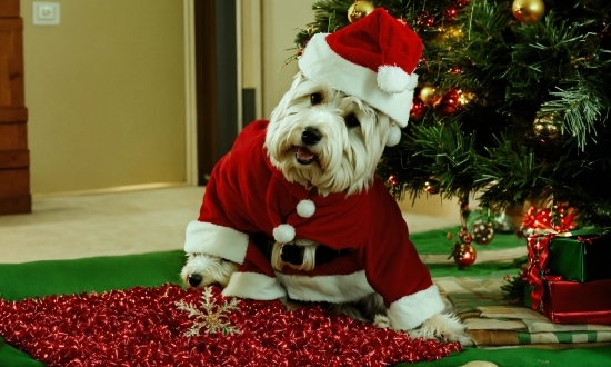 Dog, Christmas Tree, Plant, Santa Claus, Carnivore, Christmas Ornament