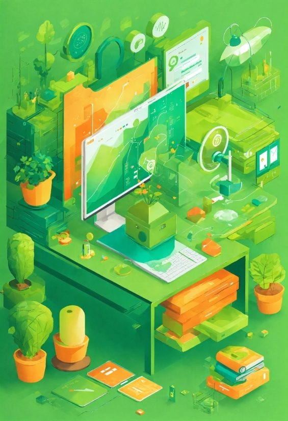Doodle Illustration, Green, Art, Illustration, Table, Room