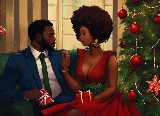 Facial Expression, Christmas Tree, Tie, Happy, Dress, Jheri Curl