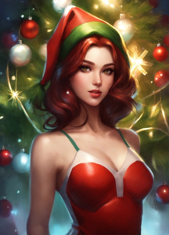 Facial Expression, Plant, Green, Christmas Ornament, Red, Lingerie Top