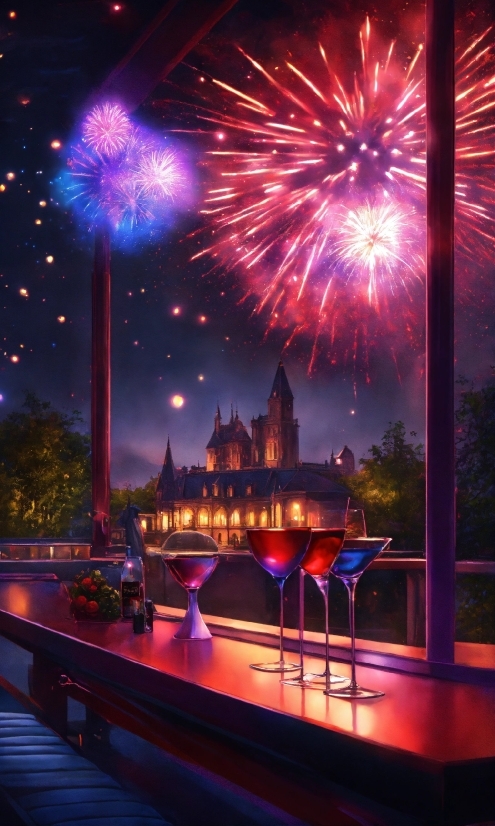 Fireworks, Light, Sky, Purple, World, Architecture