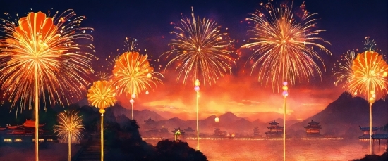 Fireworks, Sky, Atmosphere, Light, Nature, Entertainment