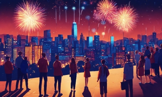 Fireworks, Skyscraper, World, Light, Lighting, Entertainment
