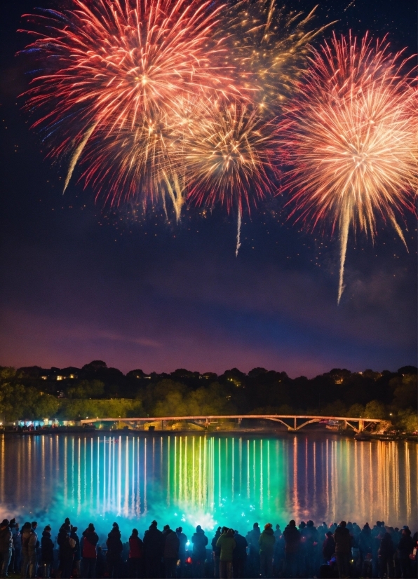 Fireworks, Water, Water Resources, Photograph, Light, Nature