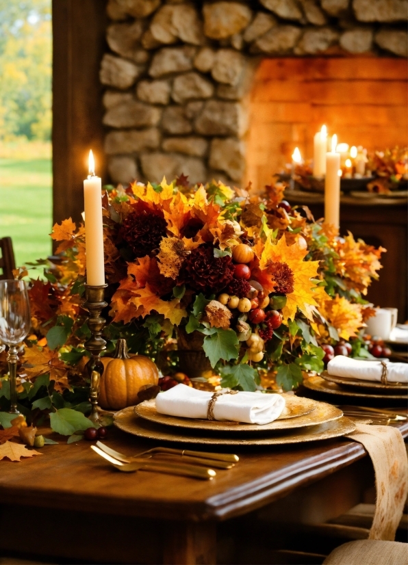 Flower, Candle, Plant, Table, Tableware, Orange