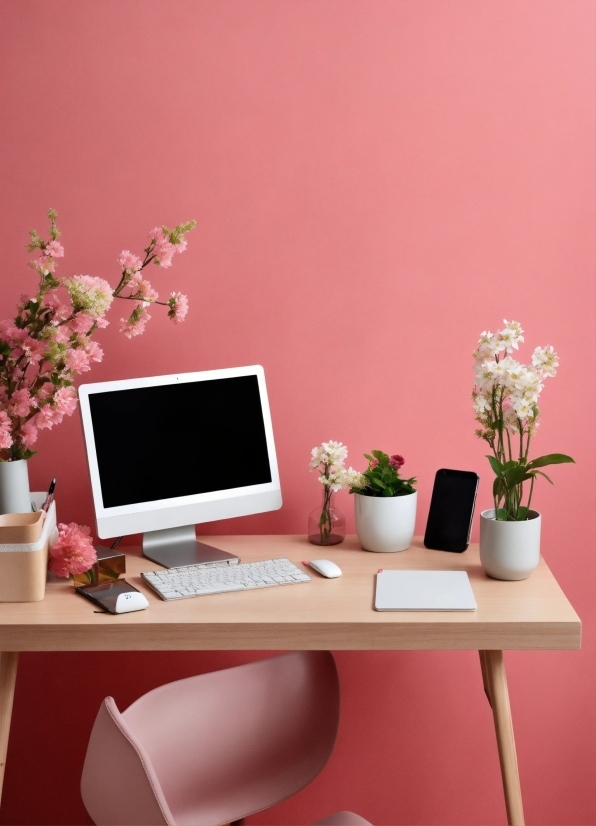 Flower, Computer, Table, Personal Computer, Plant, Furniture