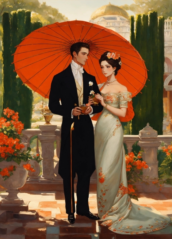 Flower, Plant, Wedding Dress, Bride, Bridal Clothing, Orange
