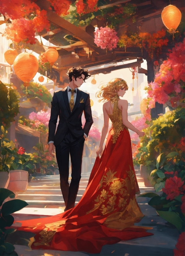 Flower, Wedding Dress, Dress, Bride, Plant, Orange