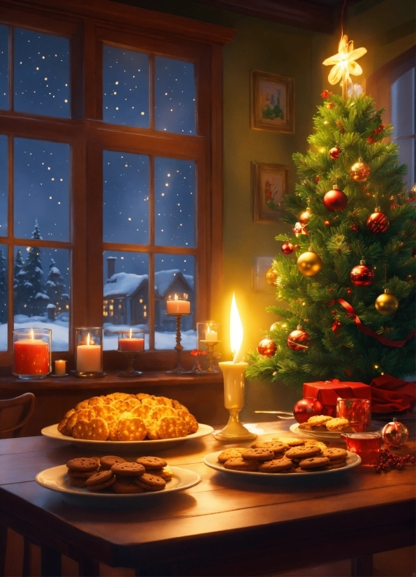 Food, Christmas Tree, Table, Plant, Tableware, Light