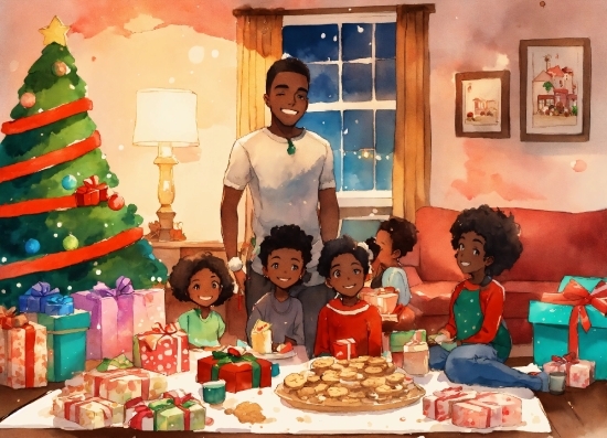 Food, Christmas Tree, Table, Smile, Window, Sharing