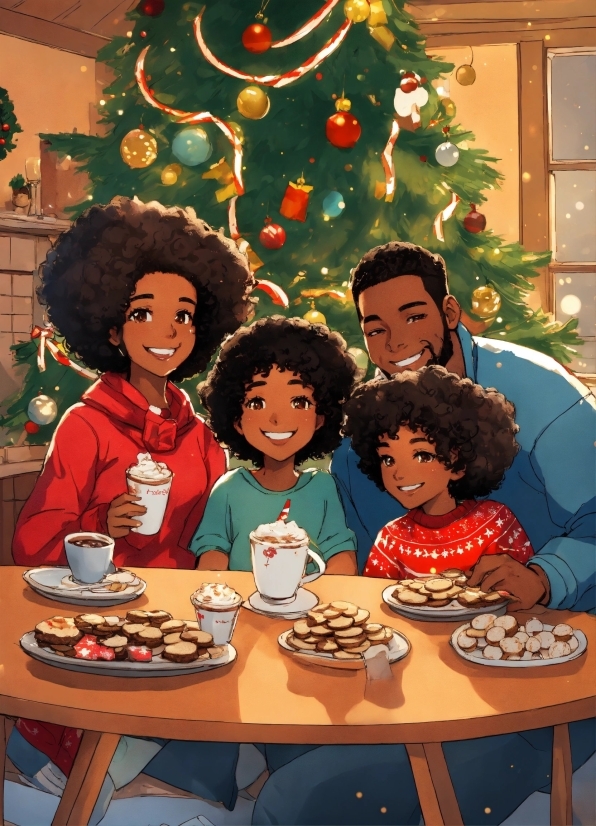 Food, Christmas Tree, Tableware, Smile, Sharing, Table
