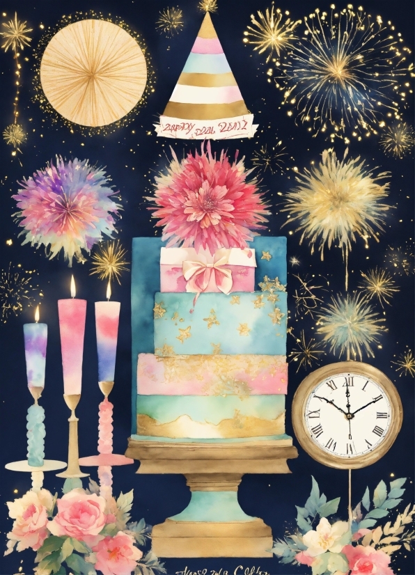 Food, Pink, Clock, Decoration, Fireworks, Cake Decorating Supply